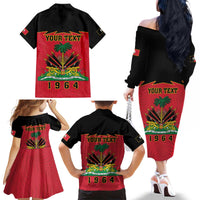 Personalized Haiti 1964 Family Matching Off The Shoulder Long Sleeve Dress and Hawaiian Shirt Coat Of Arms Flag Style