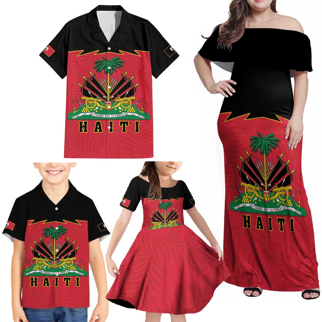 Personalized Haiti 1964 Family Matching Off Shoulder Maxi Dress and Hawaiian Shirt Coat Of Arms Flag Style