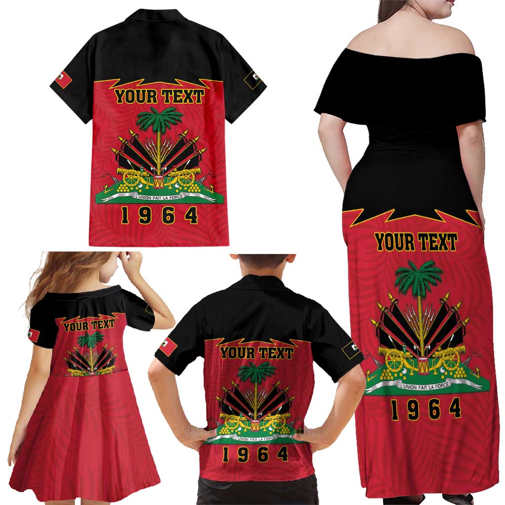 Personalized Haiti 1964 Family Matching Off Shoulder Maxi Dress and Hawaiian Shirt Coat Of Arms Flag Style