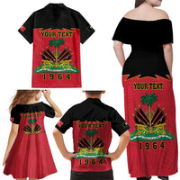 Personalized Haiti 1964 Family Matching Off Shoulder Maxi Dress and Hawaiian Shirt Coat Of Arms Flag Style