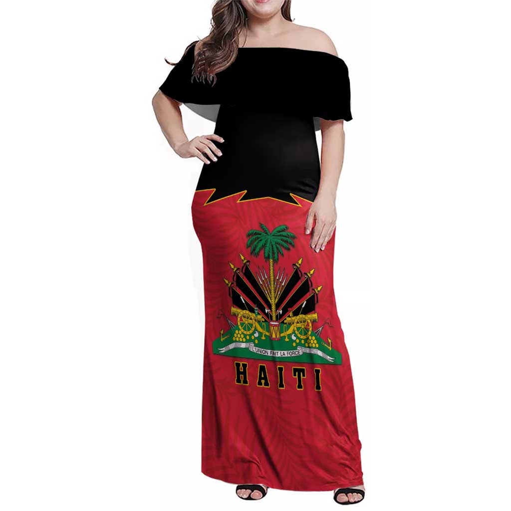 Personalized Haiti 1964 Family Matching Off Shoulder Maxi Dress and Hawaiian Shirt Coat Of Arms Flag Style