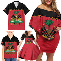 Personalized Haiti 1964 Family Matching Off Shoulder Short Dress and Hawaiian Shirt Coat Of Arms Flag Style