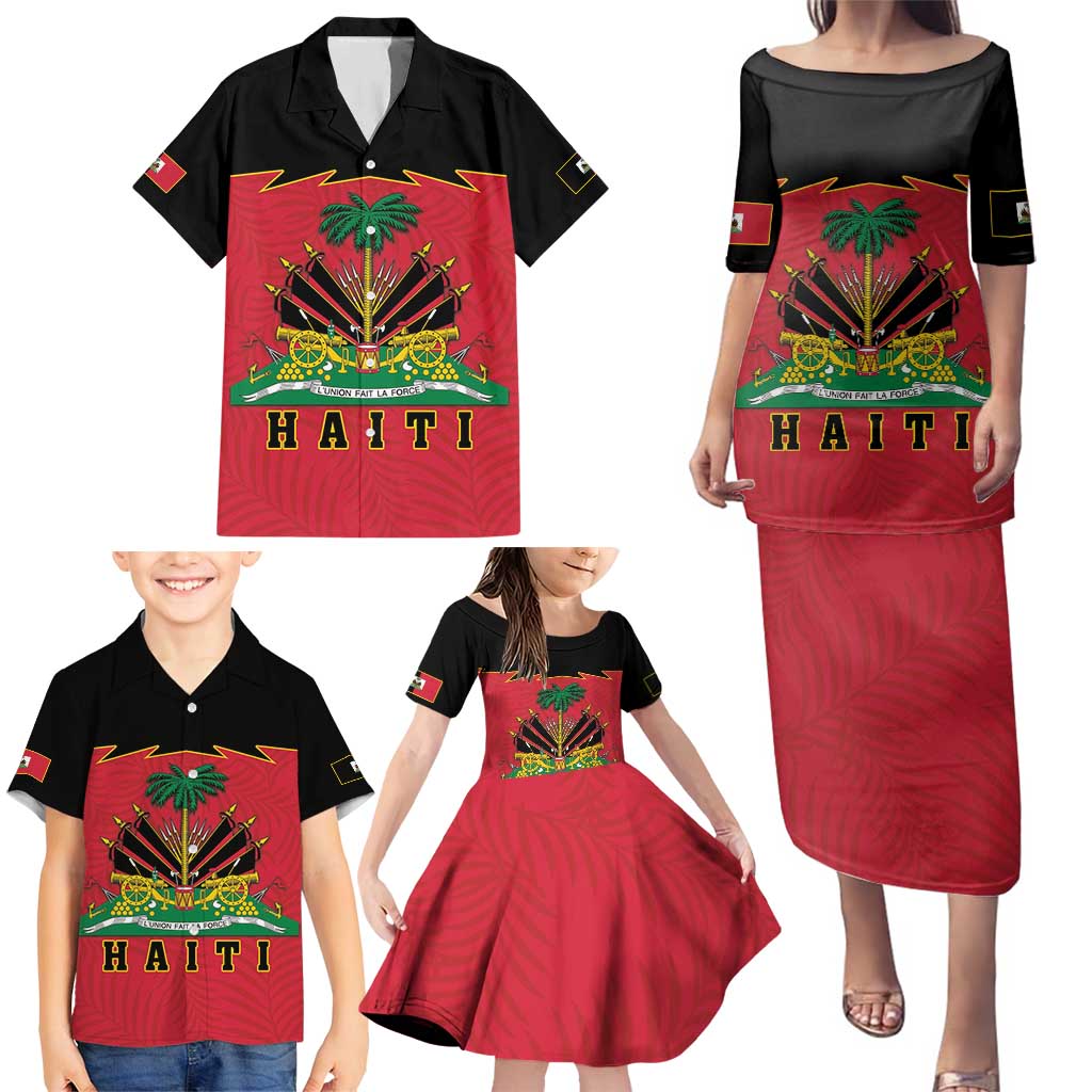 Personalized Haiti 1964 Family Matching Puletasi and Hawaiian Shirt Coat Of Arms Flag Style