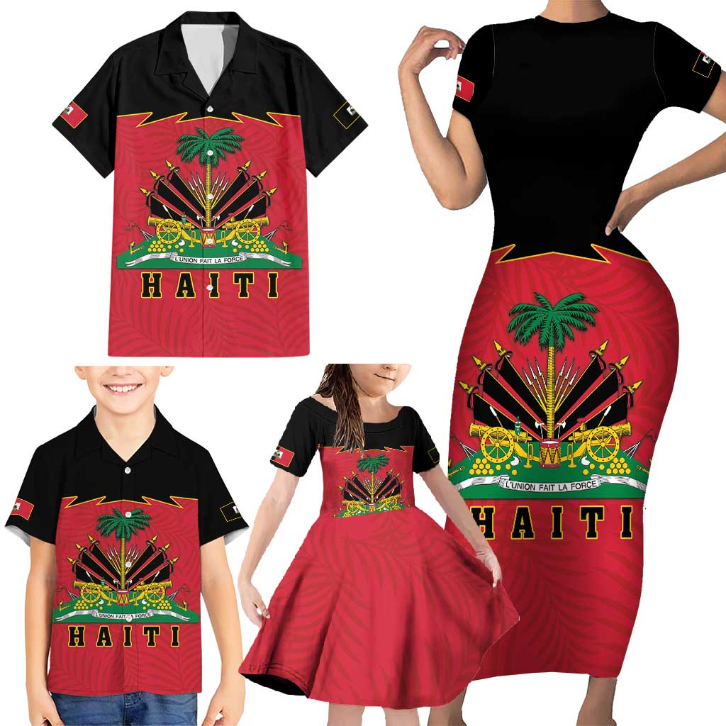 Personalized Haiti 1964 Family Matching Short Sleeve Bodycon Dress and Hawaiian Shirt Coat Of Arms Flag Style