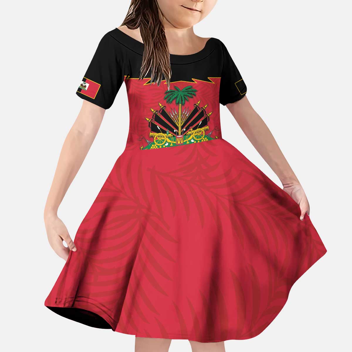 Personalized Haiti 1964 Kid Short Sleeve Dress Coat Of Arms Flag Style