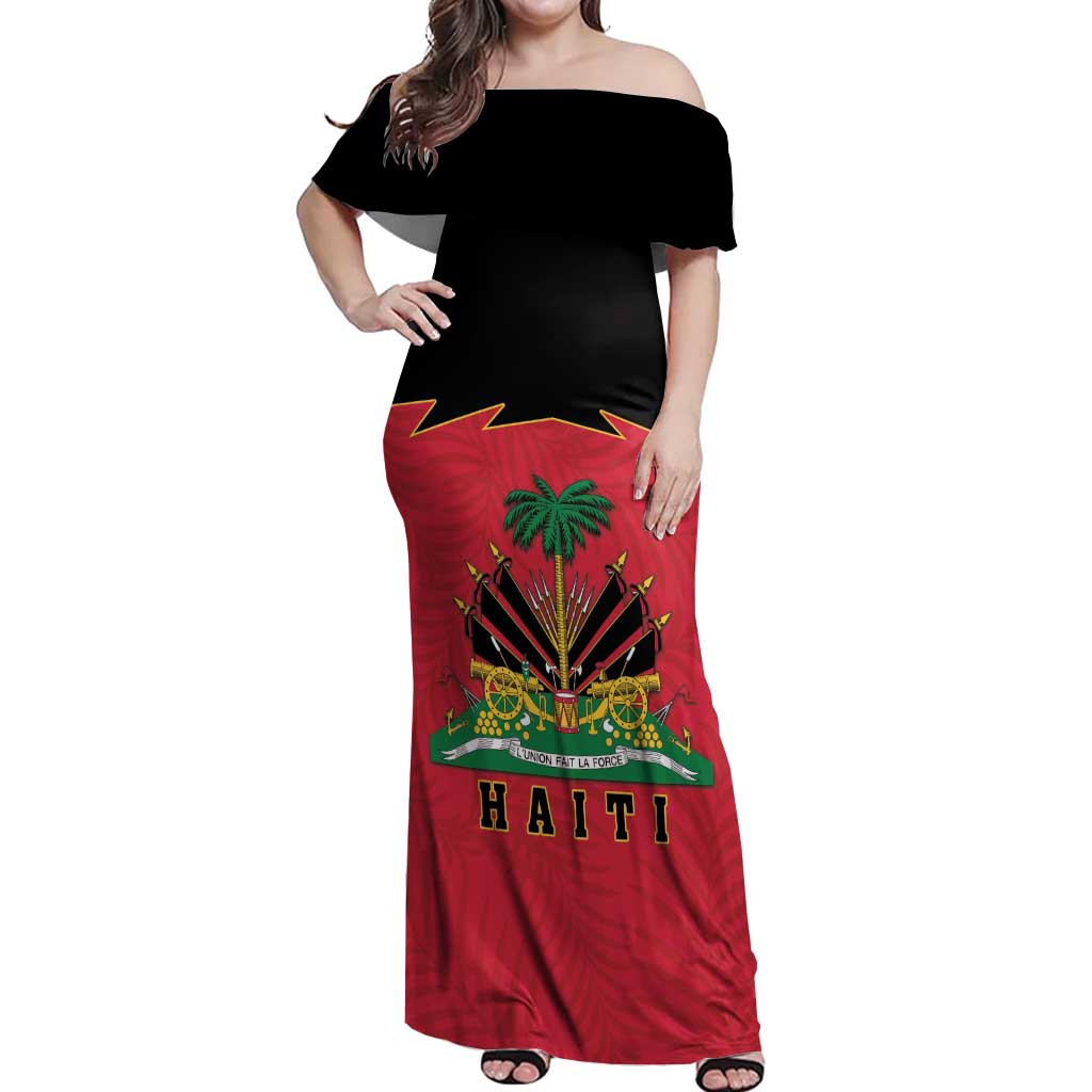 Personalized Haiti 1964 Off Shoulder Maxi Dress Coat Of Arms Flag Style