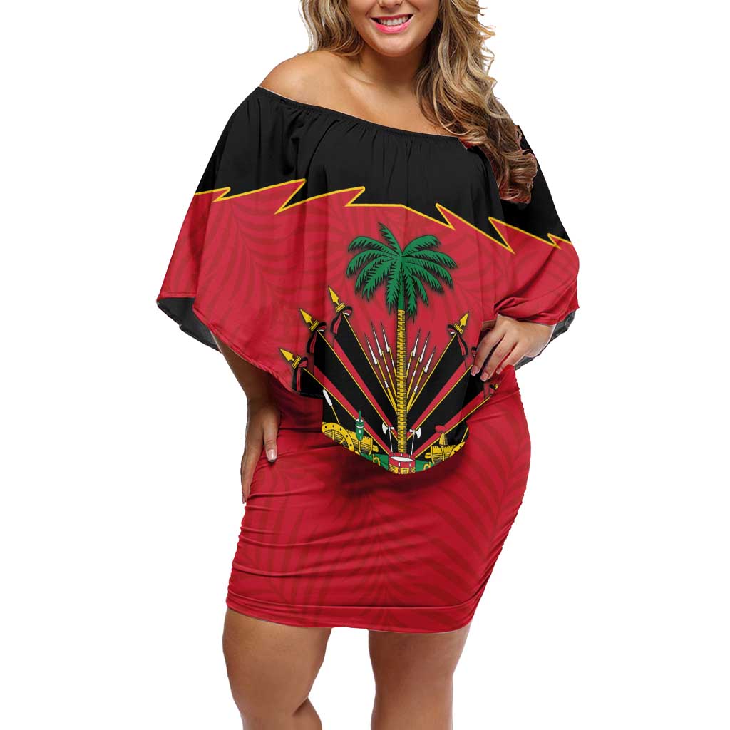 Personalized Haiti 1964 Off Shoulder Short Dress Coat Of Arms Flag Style
