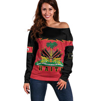 Personalized Haiti 1964 Off Shoulder Sweater Coat Of Arms Flag Style