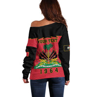Personalized Haiti 1964 Off Shoulder Sweater Coat Of Arms Flag Style