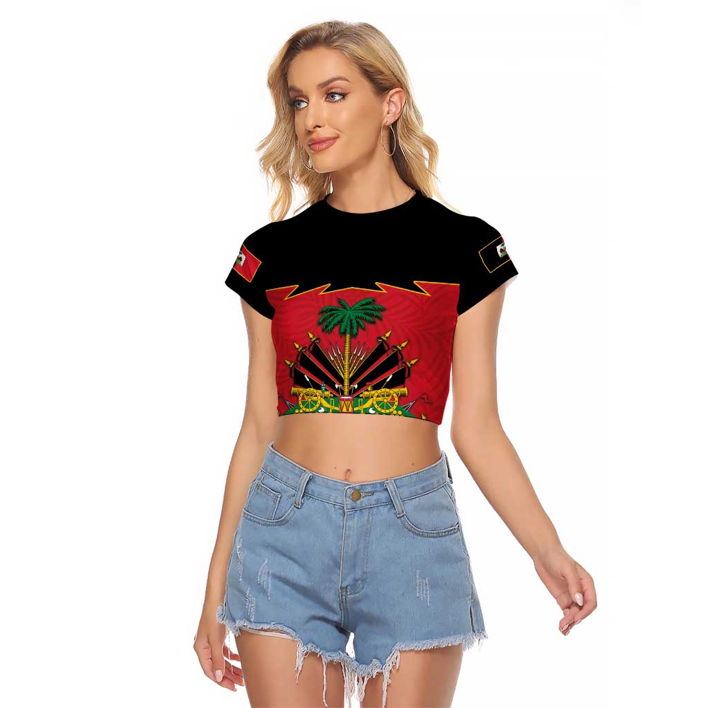 Personalized Haiti 1964 Raglan Cropped T Shirt Coat Of Arms Flag Style