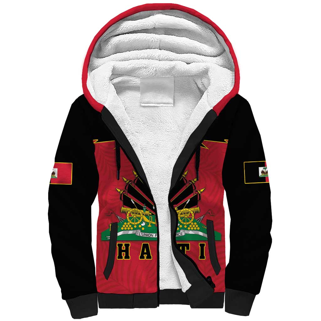 Personalized Haiti 1964 Sherpa Hoodie Coat Of Arms Flag Style