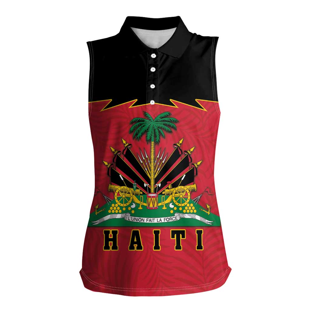 Personalized Haiti 1964 Women Sleeveless Polo Shirt Coat Of Arms Flag Style