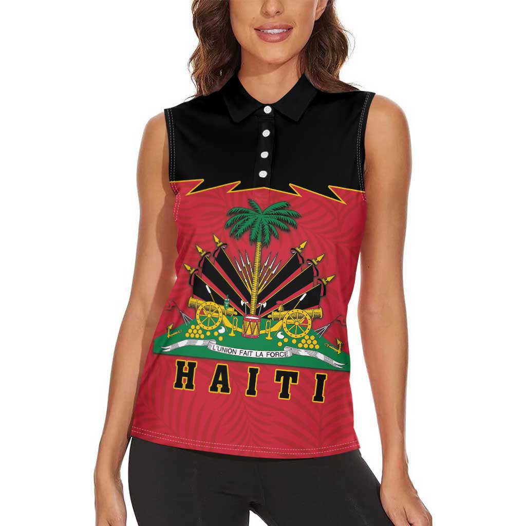 Personalized Haiti 1964 Women Sleeveless Polo Shirt Coat Of Arms Flag Style