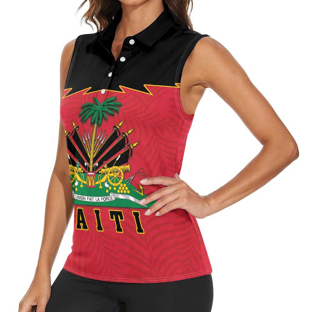 Personalized Haiti 1964 Women Sleeveless Polo Shirt Coat Of Arms Flag Style