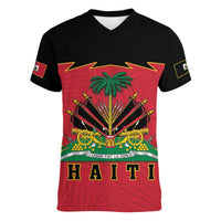 Personalized Haiti 1964 Women V-Neck T-Shirt Coat Of Arms Flag Style
