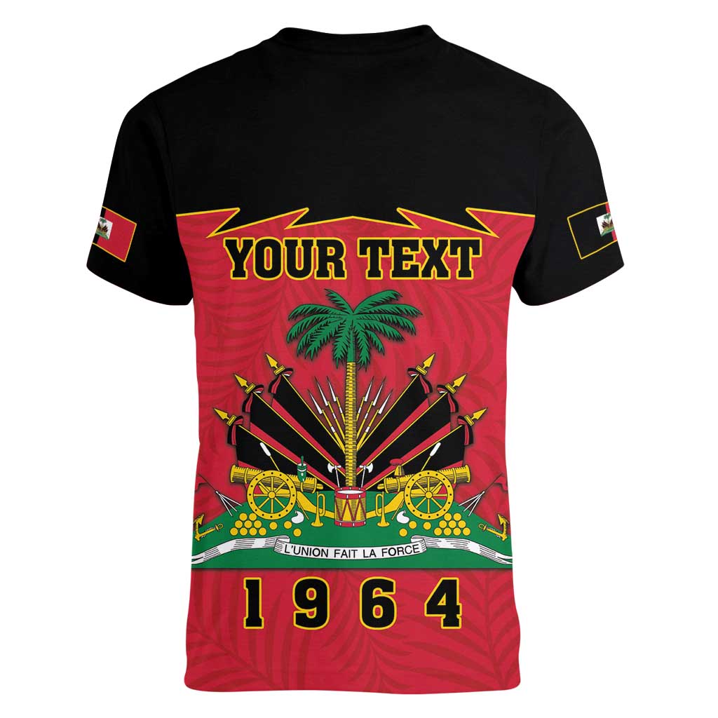 Personalized Haiti 1964 Women V-Neck T-Shirt Coat Of Arms Flag Style