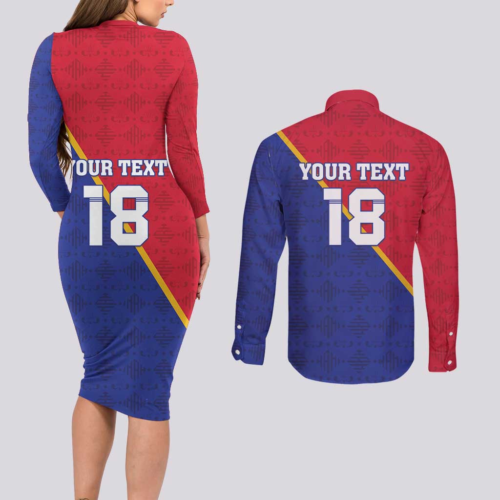 Custom Haiti Football Couples Matching Long Sleeve Bodycon Dress and Long Sleeve Button Shirt Les Grenadiers