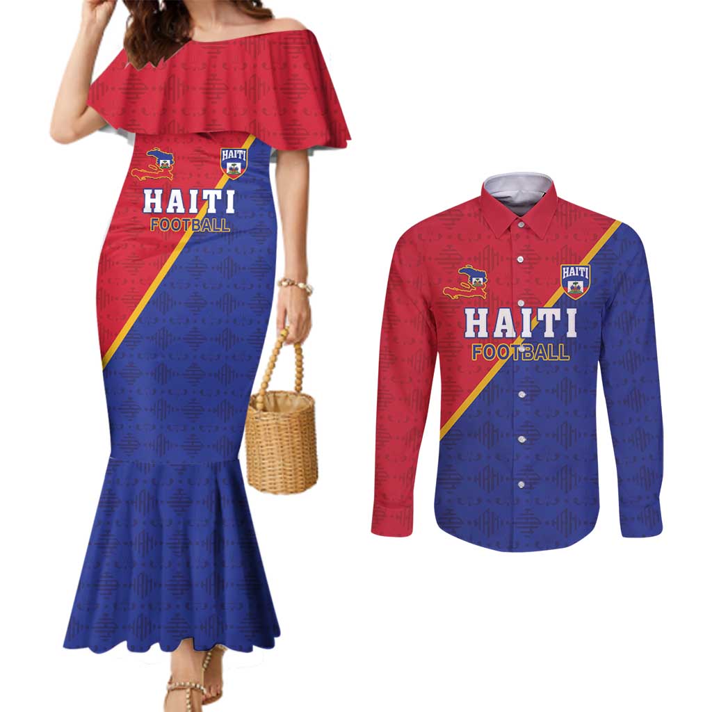 Custom Haiti Football Couples Matching Mermaid Dress and Long Sleeve Button Shirt Les Grenadiers