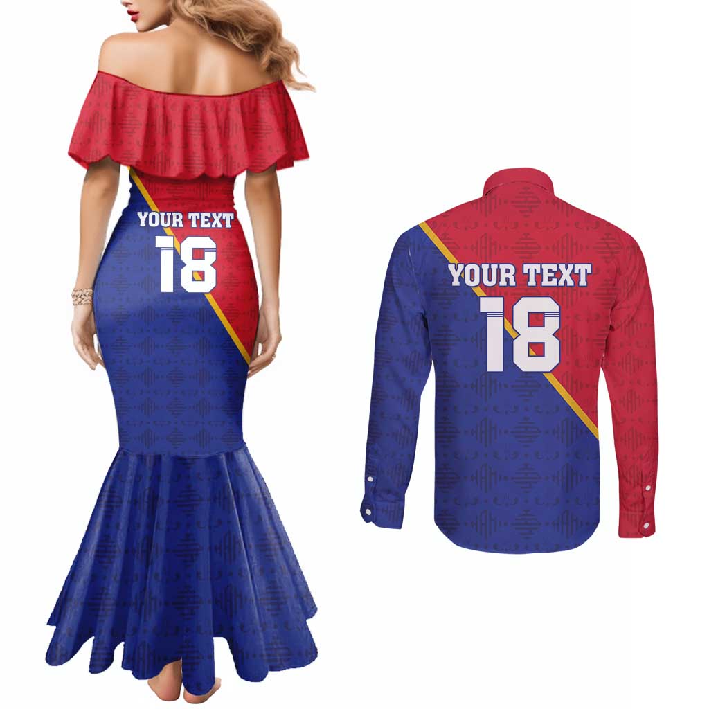 Custom Haiti Football Couples Matching Mermaid Dress and Long Sleeve Button Shirt Les Grenadiers