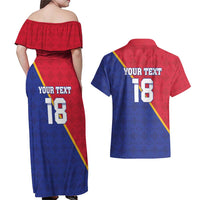 Custom Haiti Football Couples Matching Off Shoulder Maxi Dress and Hawaiian Shirt Les Grenadiers