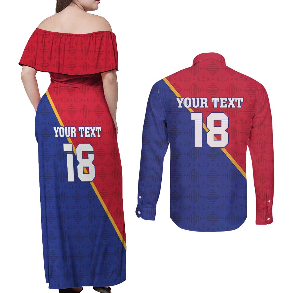 Custom Haiti Football Couples Matching Off Shoulder Maxi Dress and Long Sleeve Button Shirt Les Grenadiers