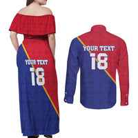 Custom Haiti Football Couples Matching Off Shoulder Maxi Dress and Long Sleeve Button Shirt Les Grenadiers