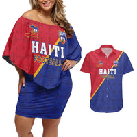 Custom Haiti Football Couples Matching Off Shoulder Short Dress and Hawaiian Shirt Les Grenadiers
