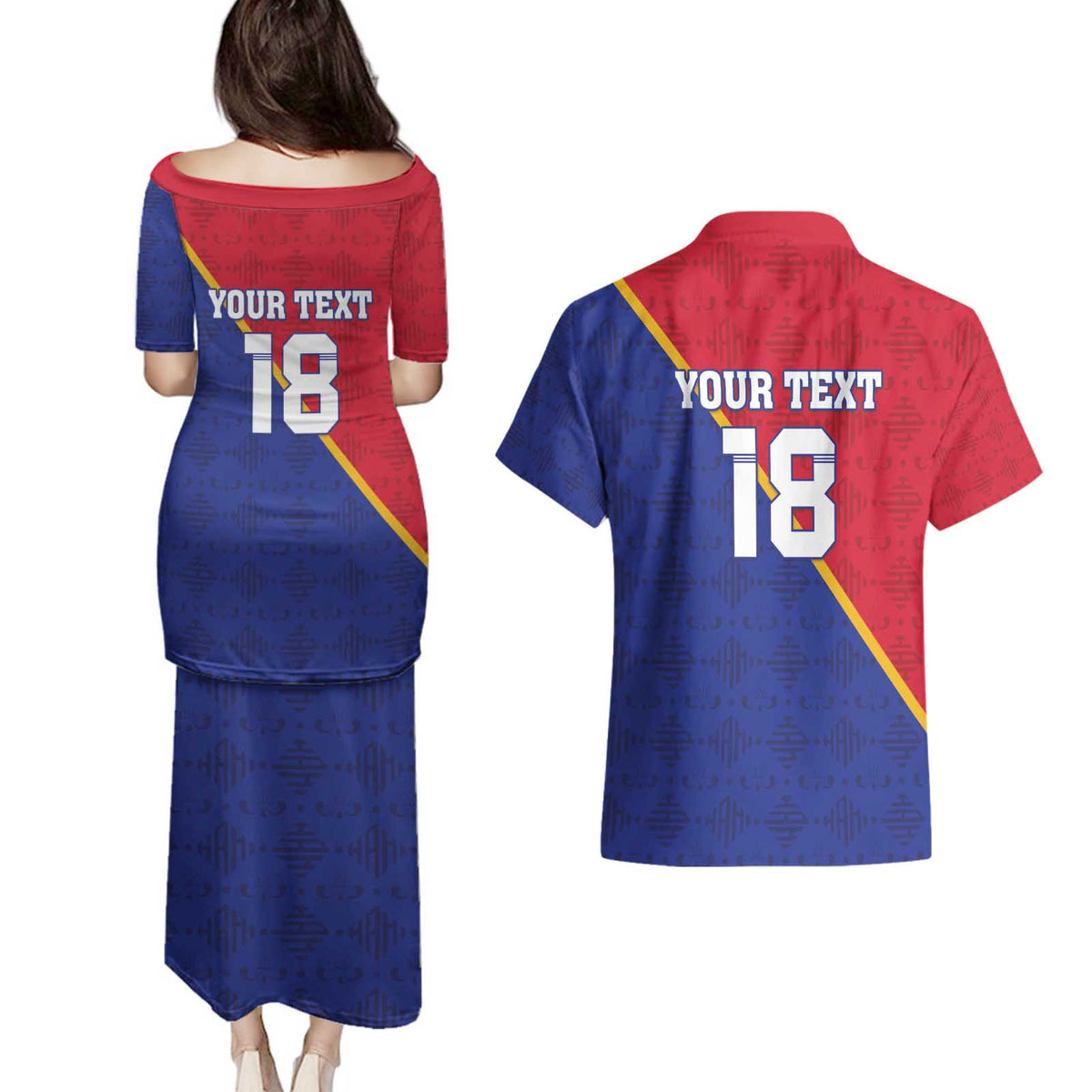Custom Haiti Football Couples Matching Puletasi and Hawaiian Shirt Les Grenadiers