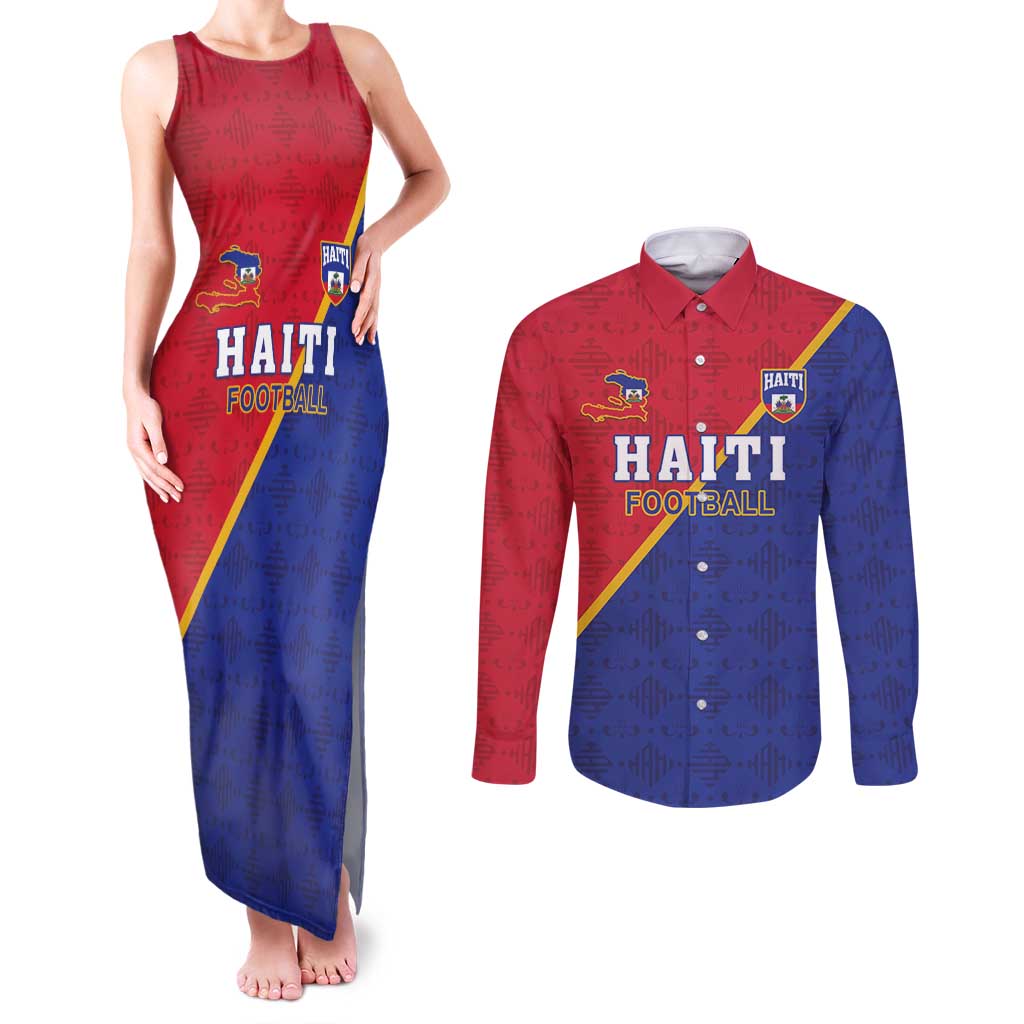 Custom Haiti Football Couples Matching Tank Maxi Dress and Long Sleeve Button Shirt Les Grenadiers
