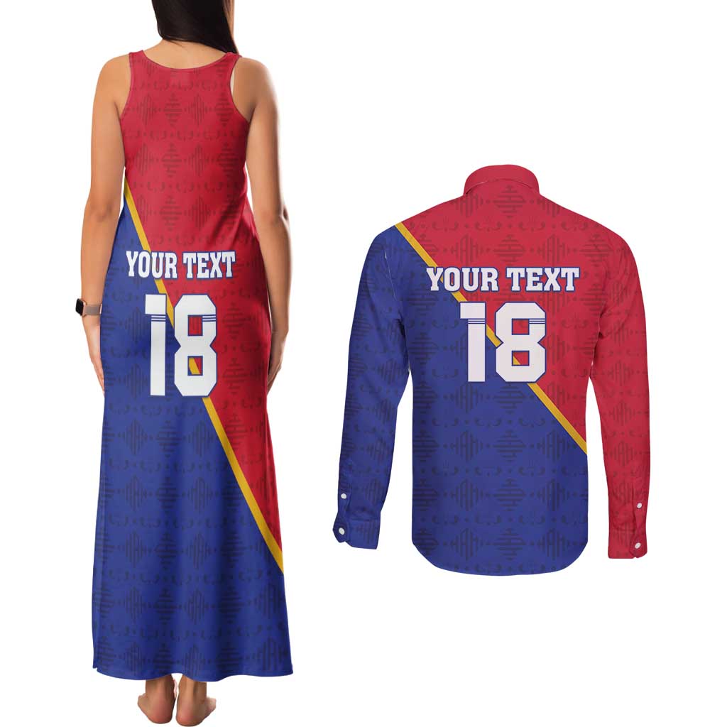 Custom Haiti Football Couples Matching Tank Maxi Dress and Long Sleeve Button Shirt Les Grenadiers