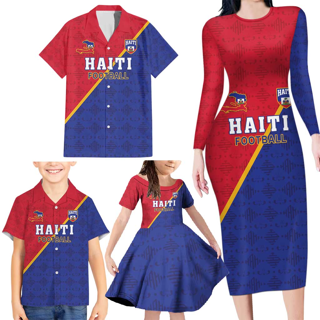 Custom Haiti Football Family Matching Long Sleeve Bodycon Dress and Hawaiian Shirt Les Grenadiers