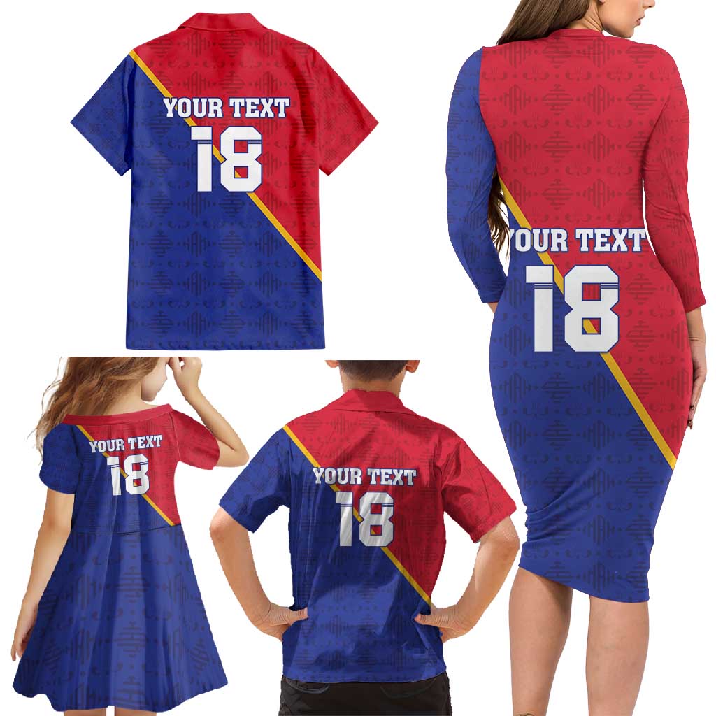 Custom Haiti Football Family Matching Long Sleeve Bodycon Dress and Hawaiian Shirt Les Grenadiers