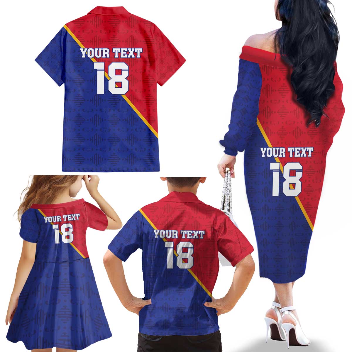Custom Haiti Football Family Matching Off The Shoulder Long Sleeve Dress and Hawaiian Shirt Les Grenadiers