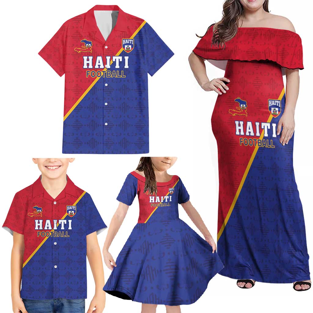 Custom Haiti Football Family Matching Off Shoulder Maxi Dress and Hawaiian Shirt Les Grenadiers