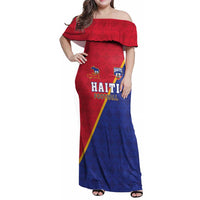 Custom Haiti Football Family Matching Off Shoulder Maxi Dress and Hawaiian Shirt Les Grenadiers