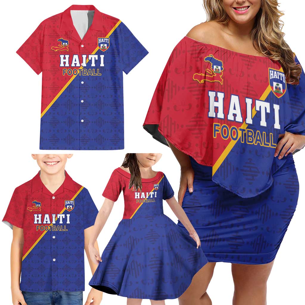 Custom Haiti Football Family Matching Off Shoulder Short Dress and Hawaiian Shirt Les Grenadiers