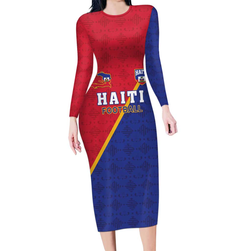 Custom Haiti Football Long Sleeve Bodycon Dress Les Grenadiers