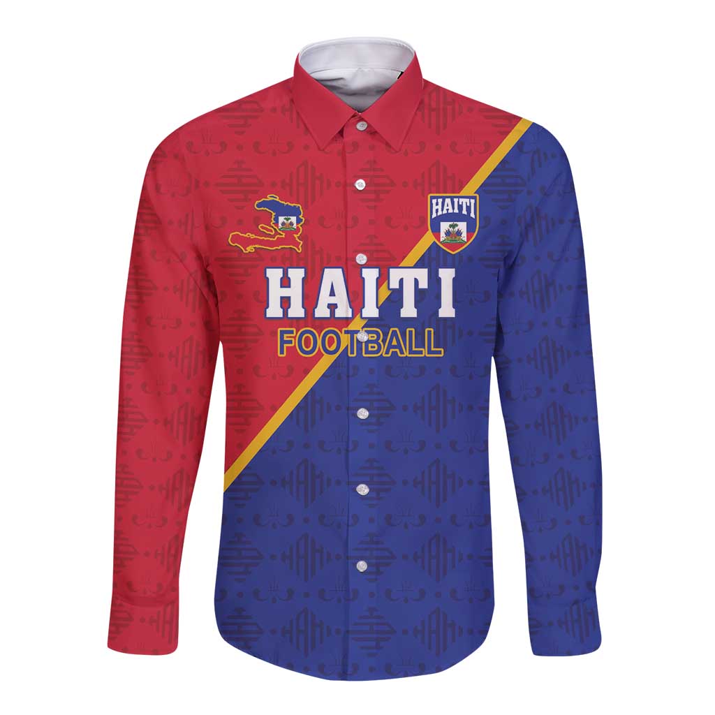 Custom Haiti Football Long Sleeve Button Shirt Les Grenadiers