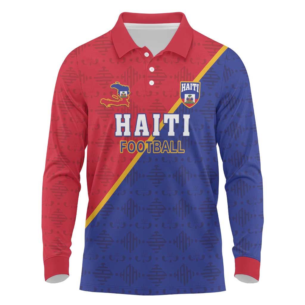 Custom Haiti Football Long Sleeve Polo Shirt Les Grenadiers