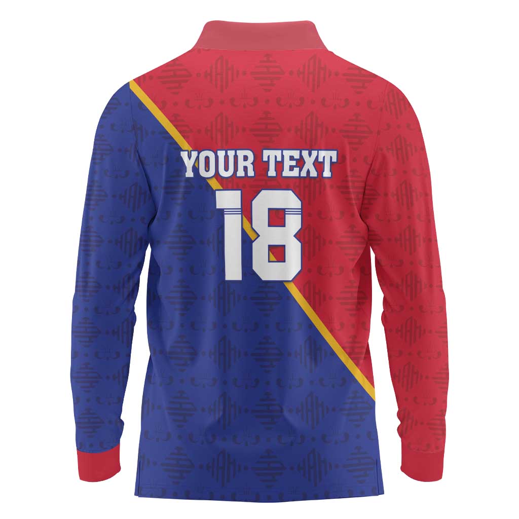Custom Haiti Football Long Sleeve Polo Shirt Les Grenadiers