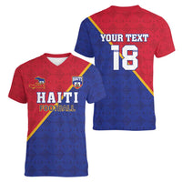 Custom Haiti Football Women V-Neck T-Shirt Les Grenadiers