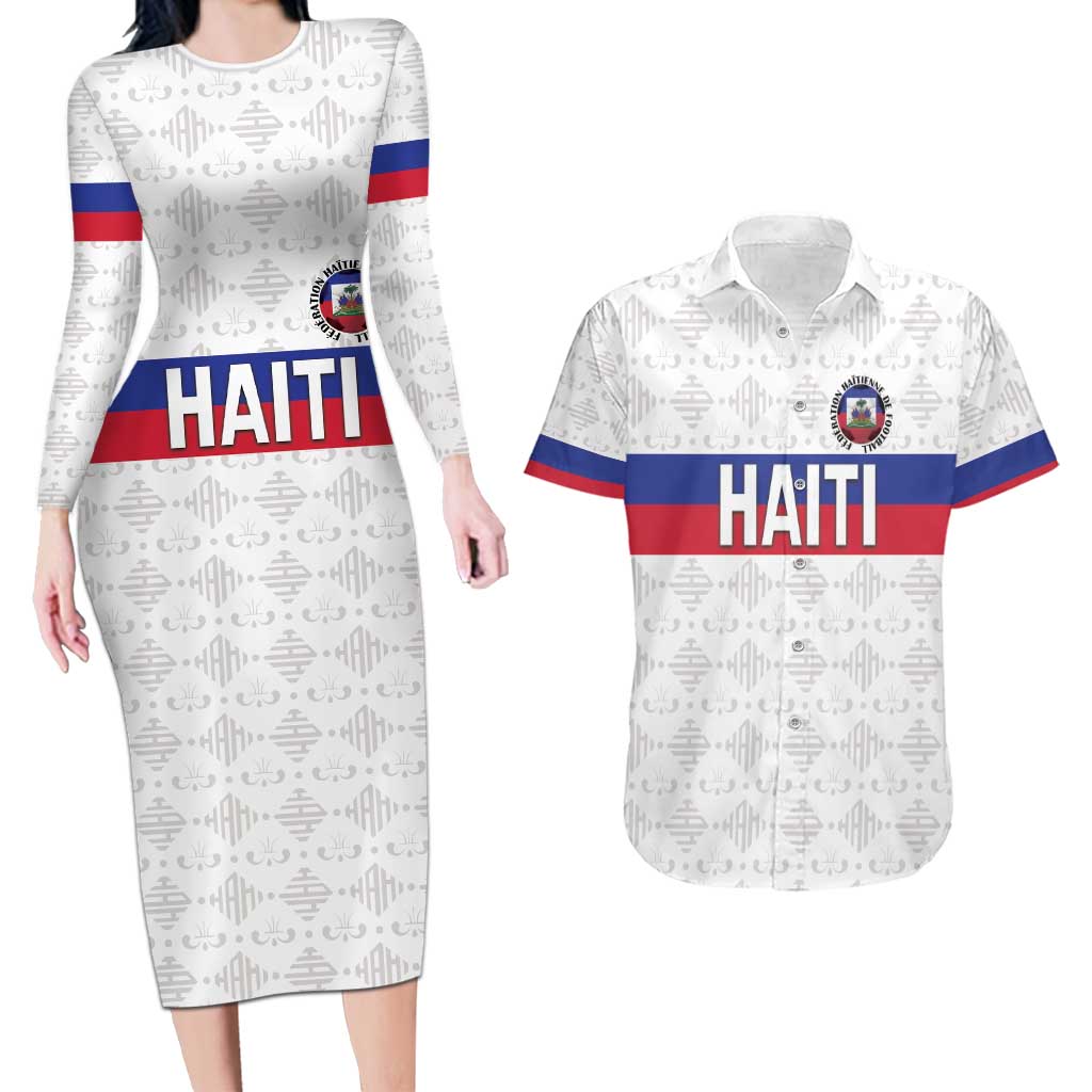 Custom Haiti Football Couples Matching Long Sleeve Bodycon Dress and Hawaiian Shirt Ekip foutbol Ayiti