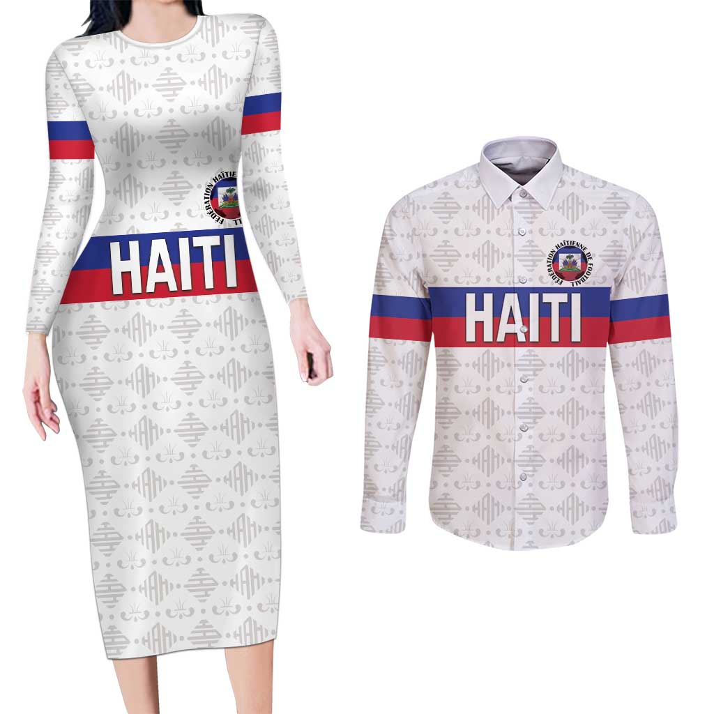 Custom Haiti Football Couples Matching Long Sleeve Bodycon Dress and Long Sleeve Button Shirt Ekip foutbol Ayiti