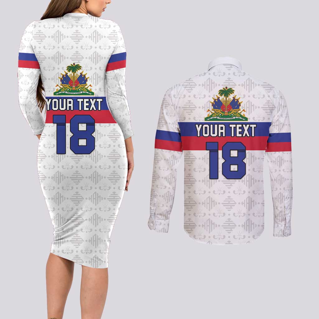 Custom Haiti Football Couples Matching Long Sleeve Bodycon Dress and Long Sleeve Button Shirt Ekip foutbol Ayiti