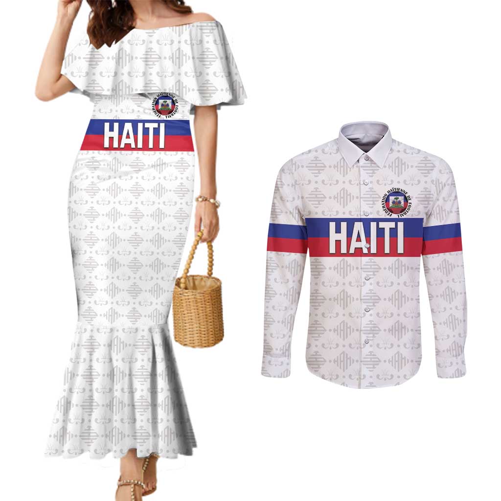 Custom Haiti Football Couples Matching Mermaid Dress and Long Sleeve Button Shirt Ekip foutbol Ayiti