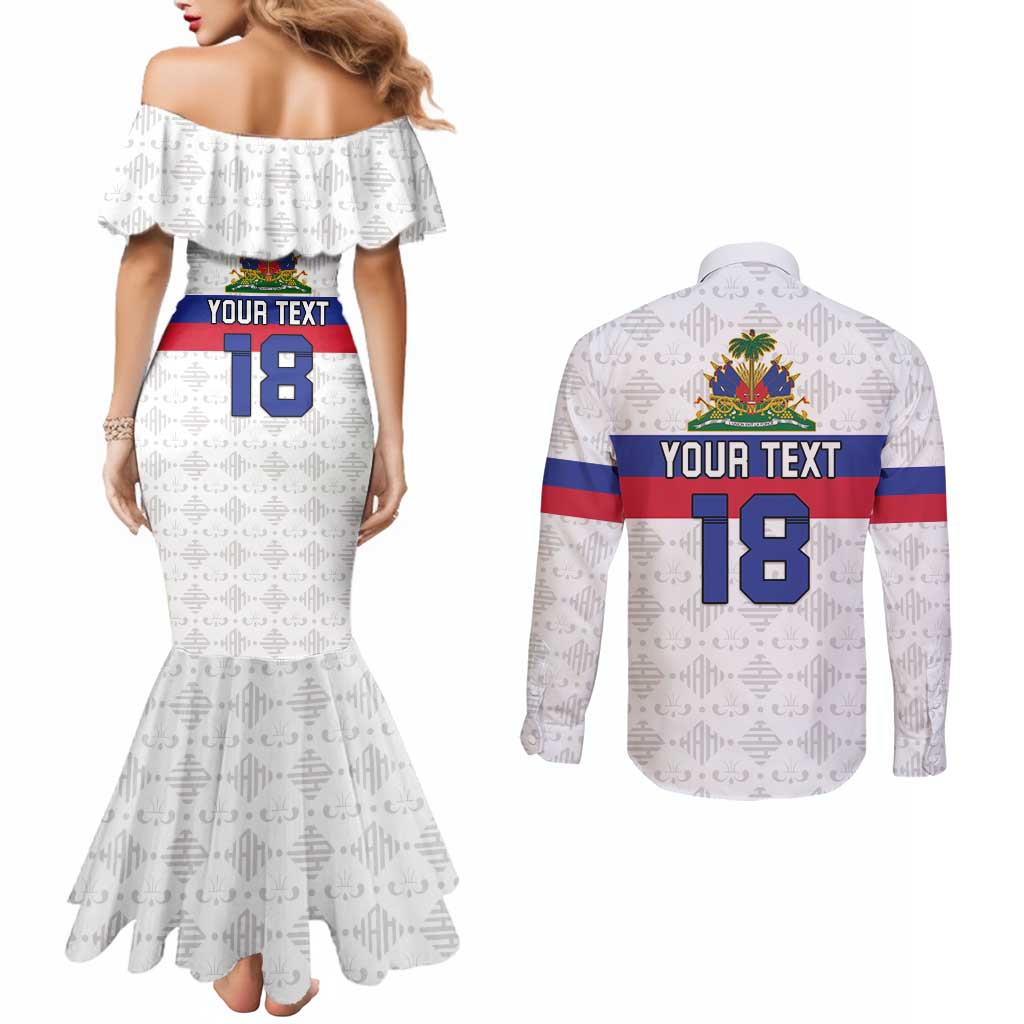 Custom Haiti Football Couples Matching Mermaid Dress and Long Sleeve Button Shirt Ekip foutbol Ayiti