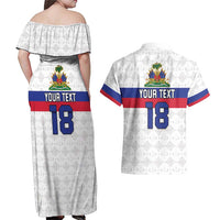 Custom Haiti Football Couples Matching Off Shoulder Maxi Dress and Hawaiian Shirt Ekip foutbol Ayiti