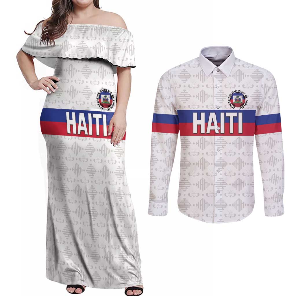 Custom Haiti Football Couples Matching Off Shoulder Maxi Dress and Long Sleeve Button Shirt Ekip foutbol Ayiti