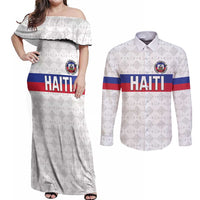 Custom Haiti Football Couples Matching Off Shoulder Maxi Dress and Long Sleeve Button Shirt Ekip foutbol Ayiti