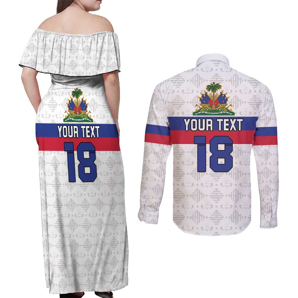 Custom Haiti Football Couples Matching Off Shoulder Maxi Dress and Long Sleeve Button Shirt Ekip foutbol Ayiti